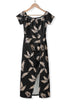 Print Off Shoulder Slit Bodycon Midi Dress